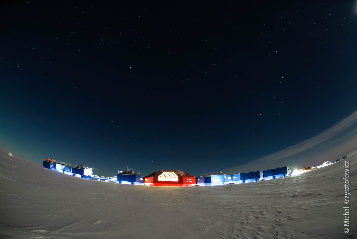 Halley VI Station in the Full Moon's light