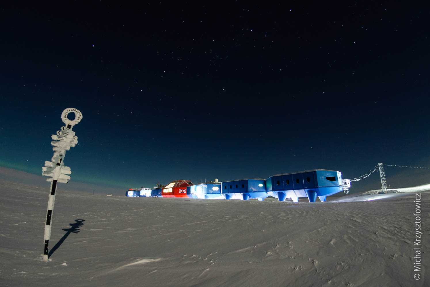 Halley VI Station in the Full Moon's light